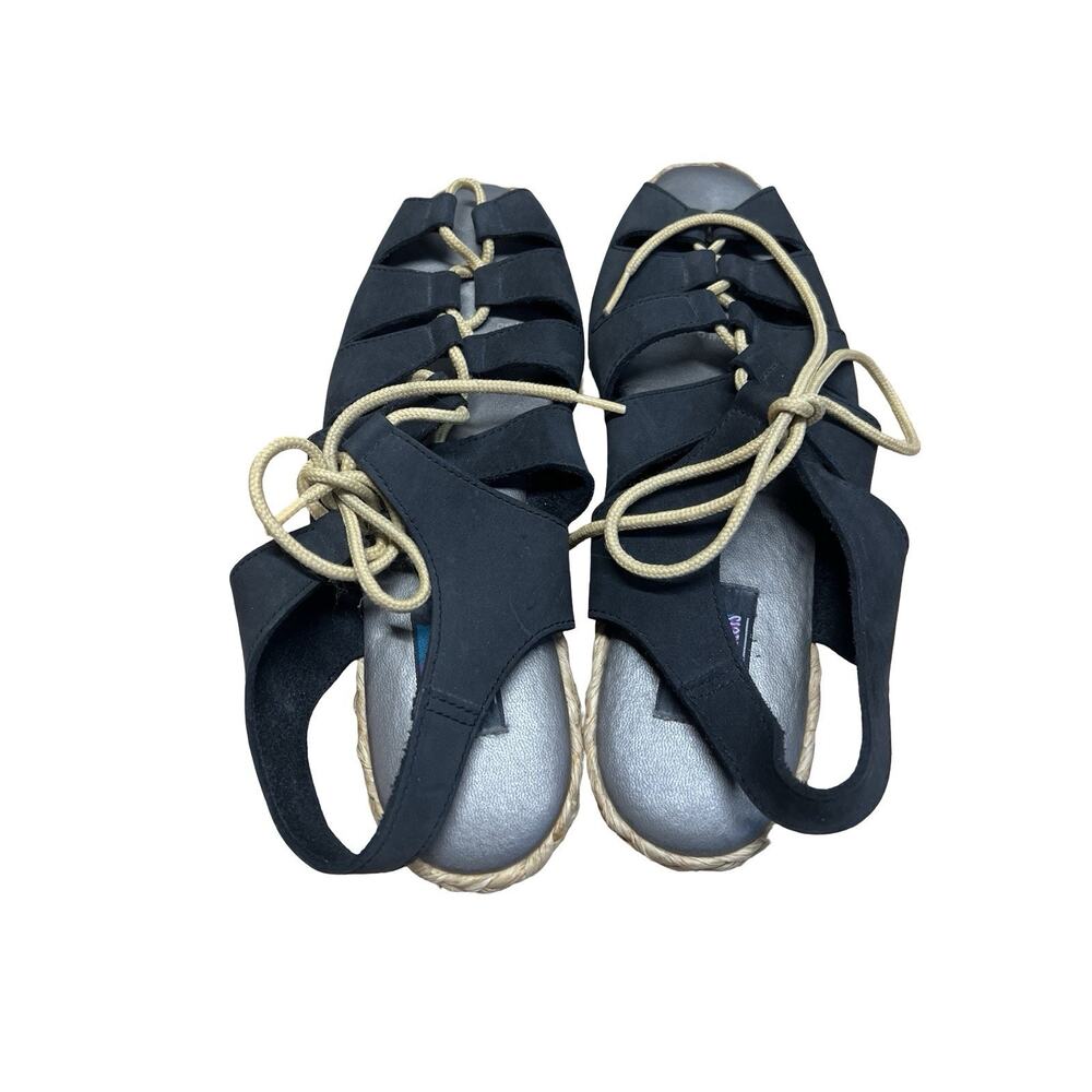 Art Effects Vintage 90s Black Suede Caged Fisherman Sandals Lace Up Sandals 8 M